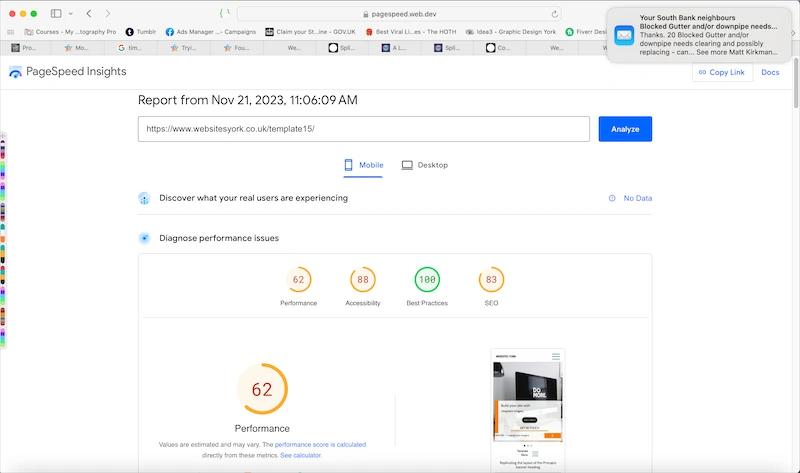 Page speed insights report for template15