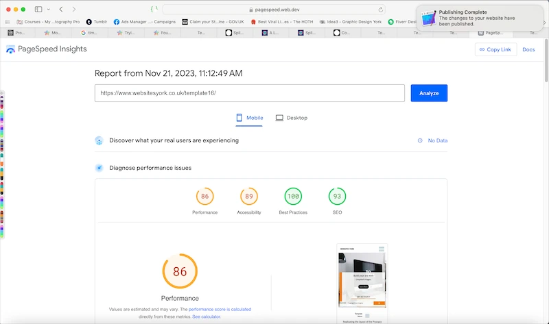 Page speed insights report for template16