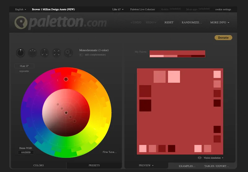 Paletton complementary colour finder